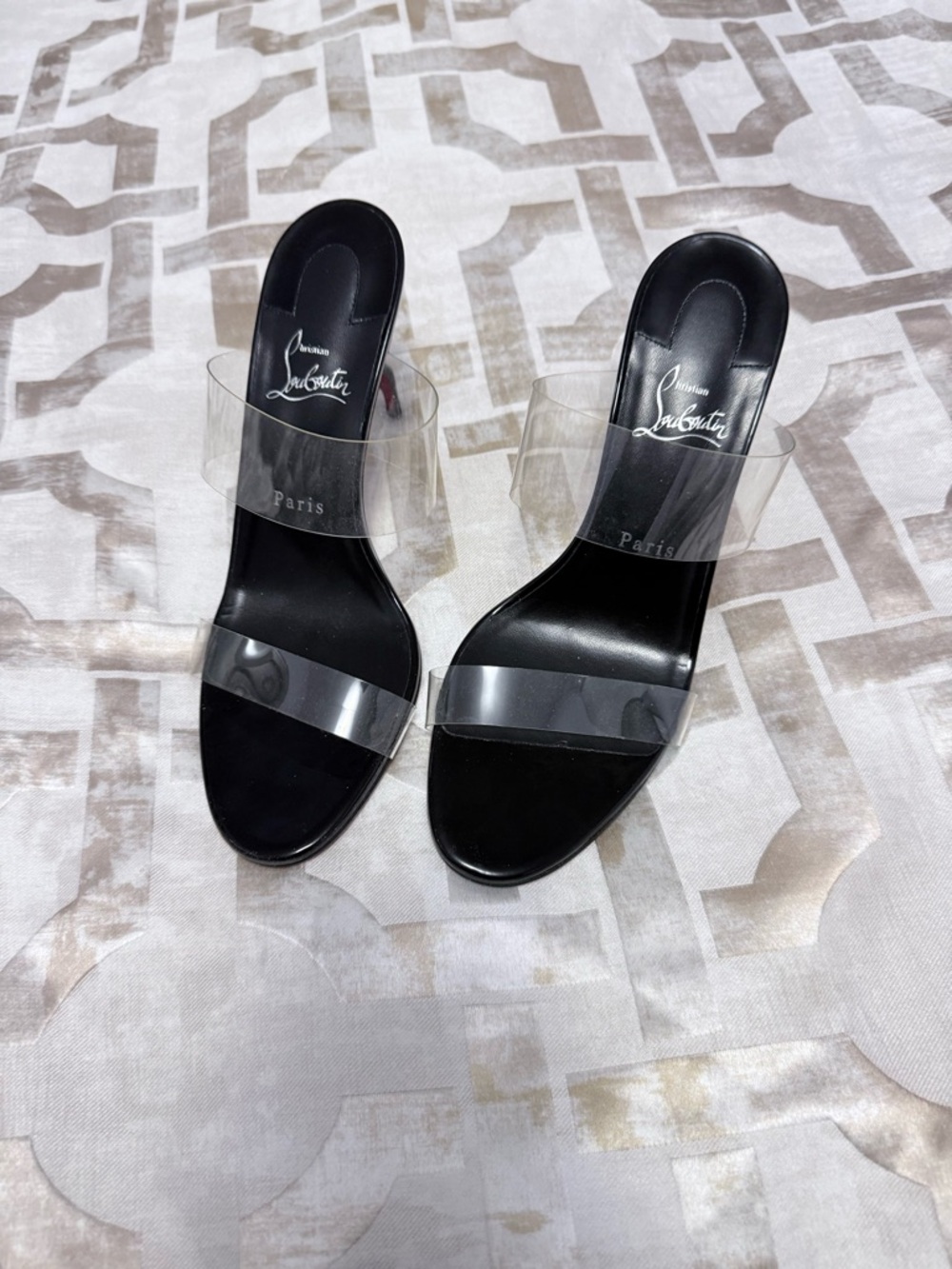 Christian Louboutin Black Slide Mules with Clear Straps